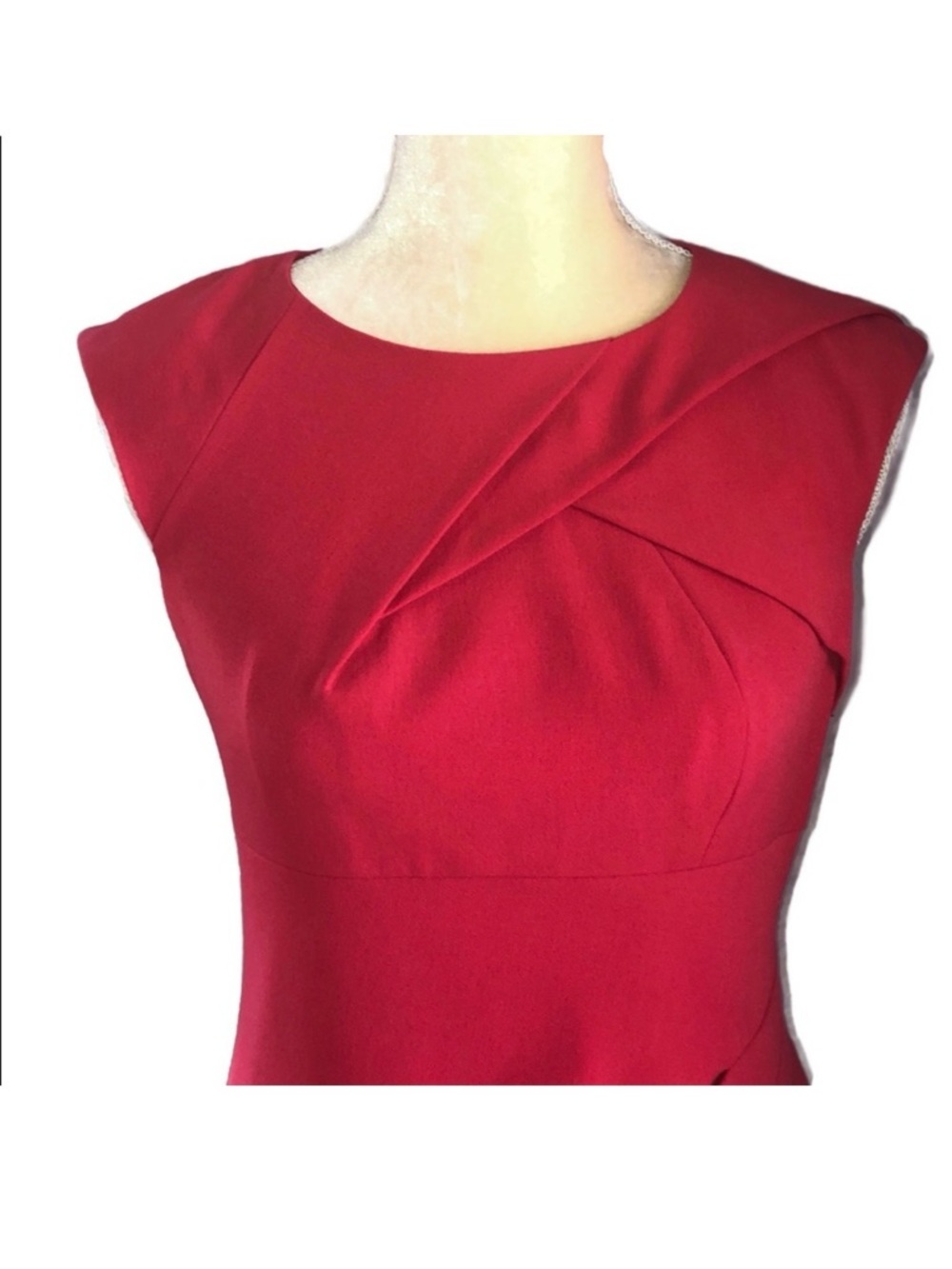 Adrianna Papell Red Cap-Sleeve Midi Sheath Dress with Folded Neck Detail - Picture 3 of 6